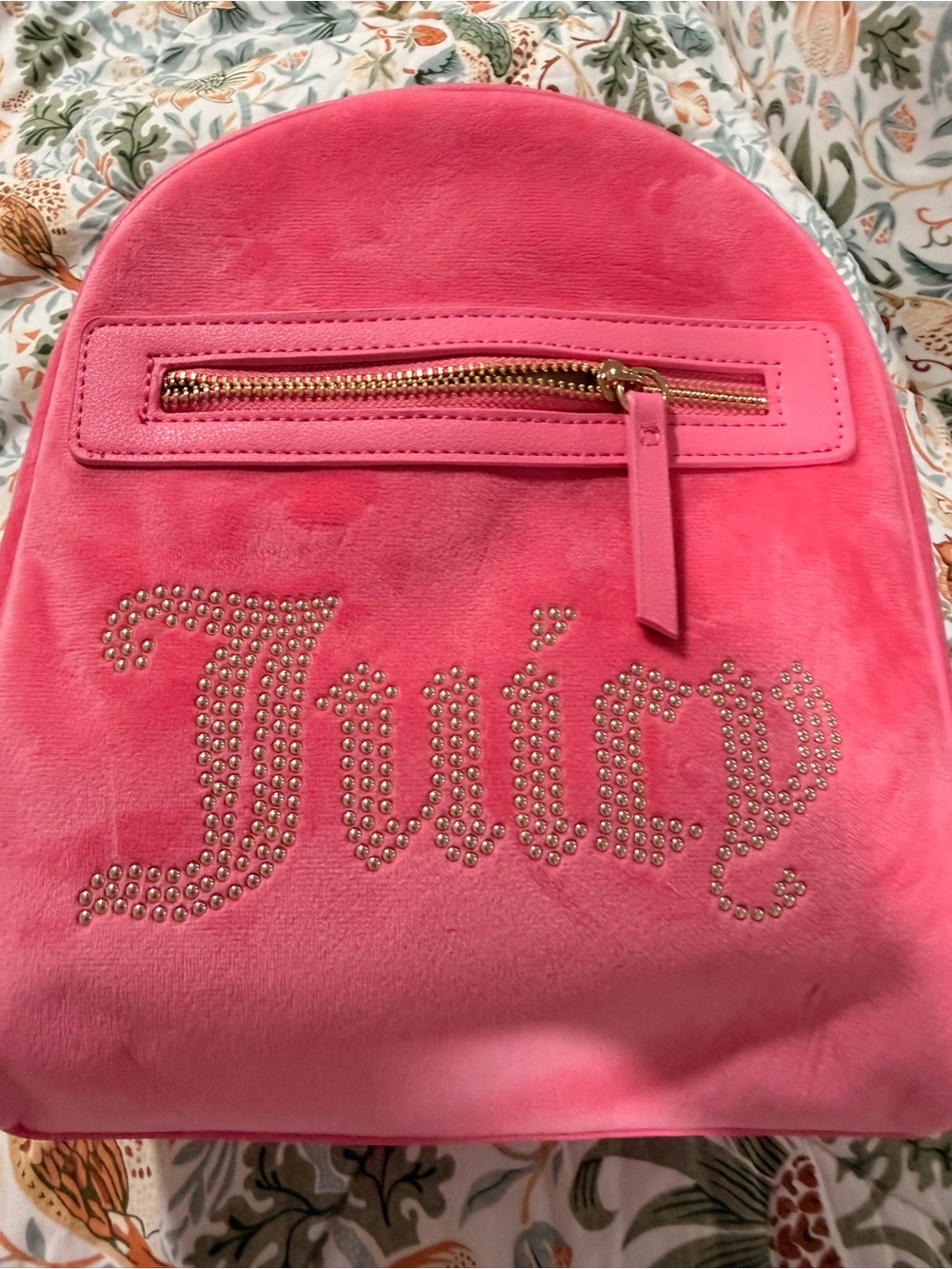 Juicy Couture Pink Studded Velvet meduim Backpack with Gold Hardware
